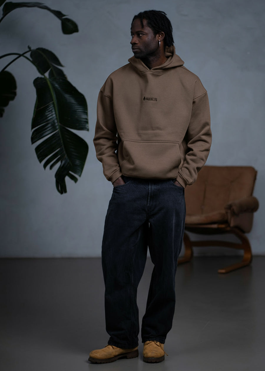 Cropped Heavy-Sweat-Hoodie OOG Schokolade