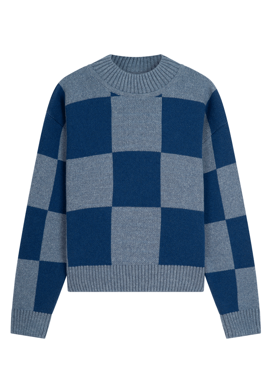 Strick-Sweater KARO LightBlue/DenimBlue