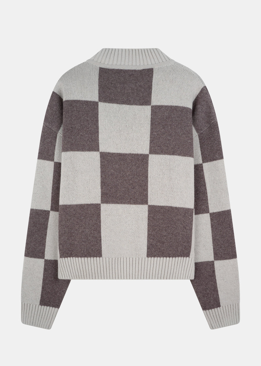 Knit sweater CHECK OysterGrey/Chocolate